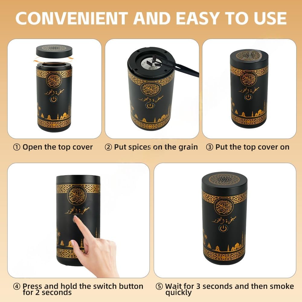 2 in 1 Portable Electric Bakhoor Burner with Quran Speaker