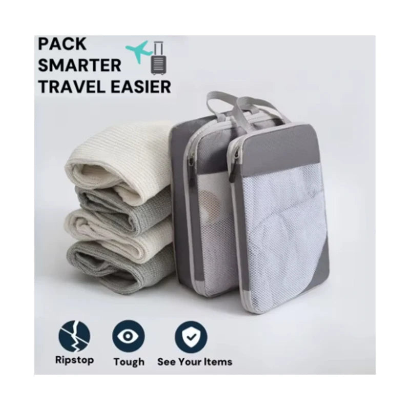 3-Piece Compressible Packing Cubes – Waterproof Travel Organizer Set