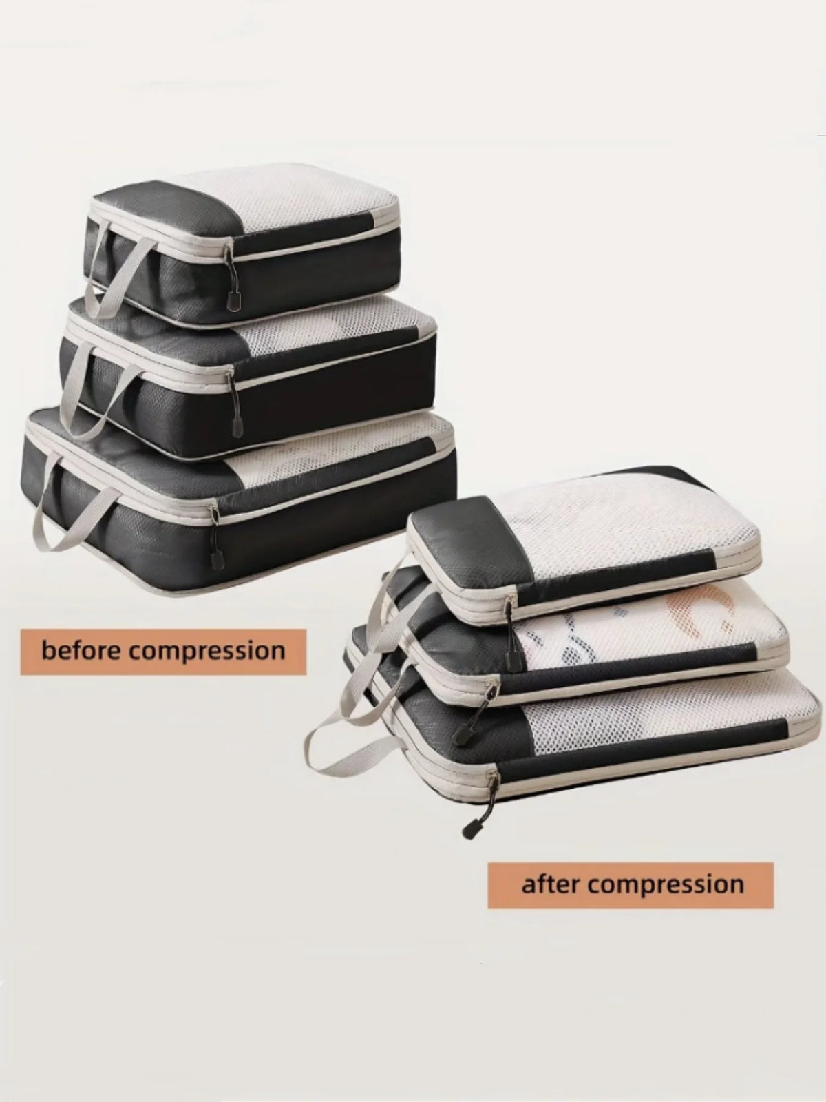 3-Piece Compressible Packing Cubes – Waterproof Travel Organizer Set