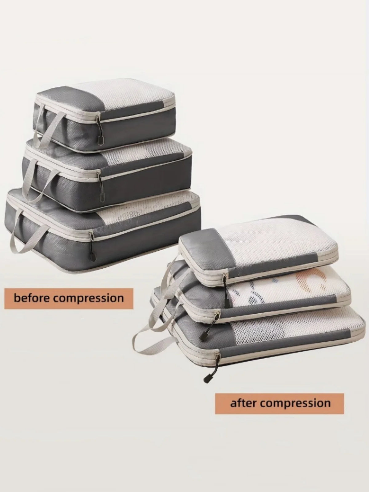 3-Piece Compressible Packing Cubes – Waterproof Travel Organizer Set