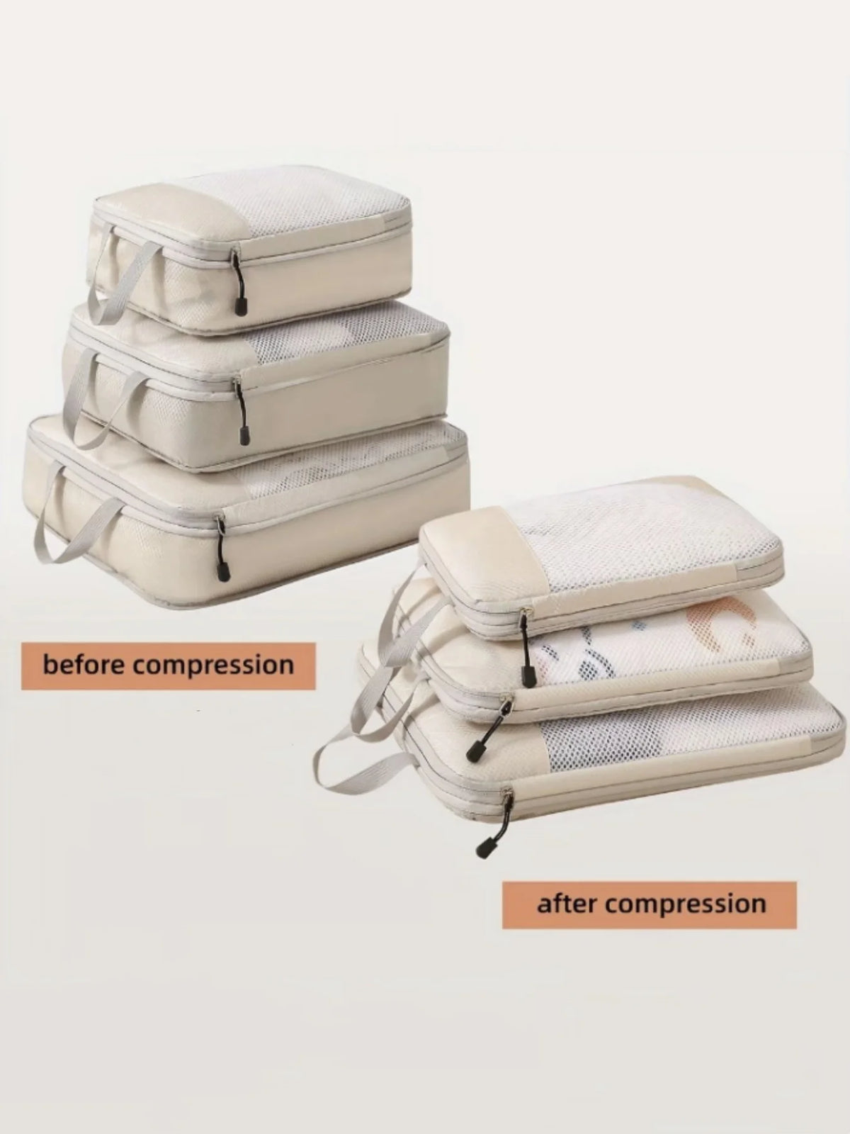 3-Piece Compressible Packing Cubes – Waterproof Travel Organizer Set