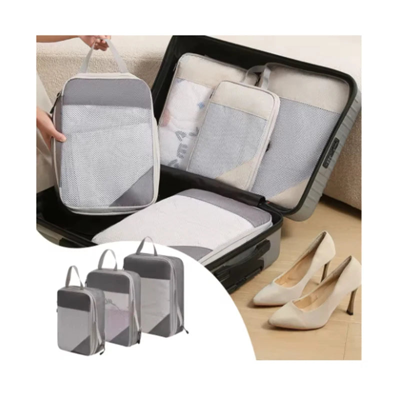 3-Piece Compressible Packing Cubes – Waterproof Travel Organizer Set