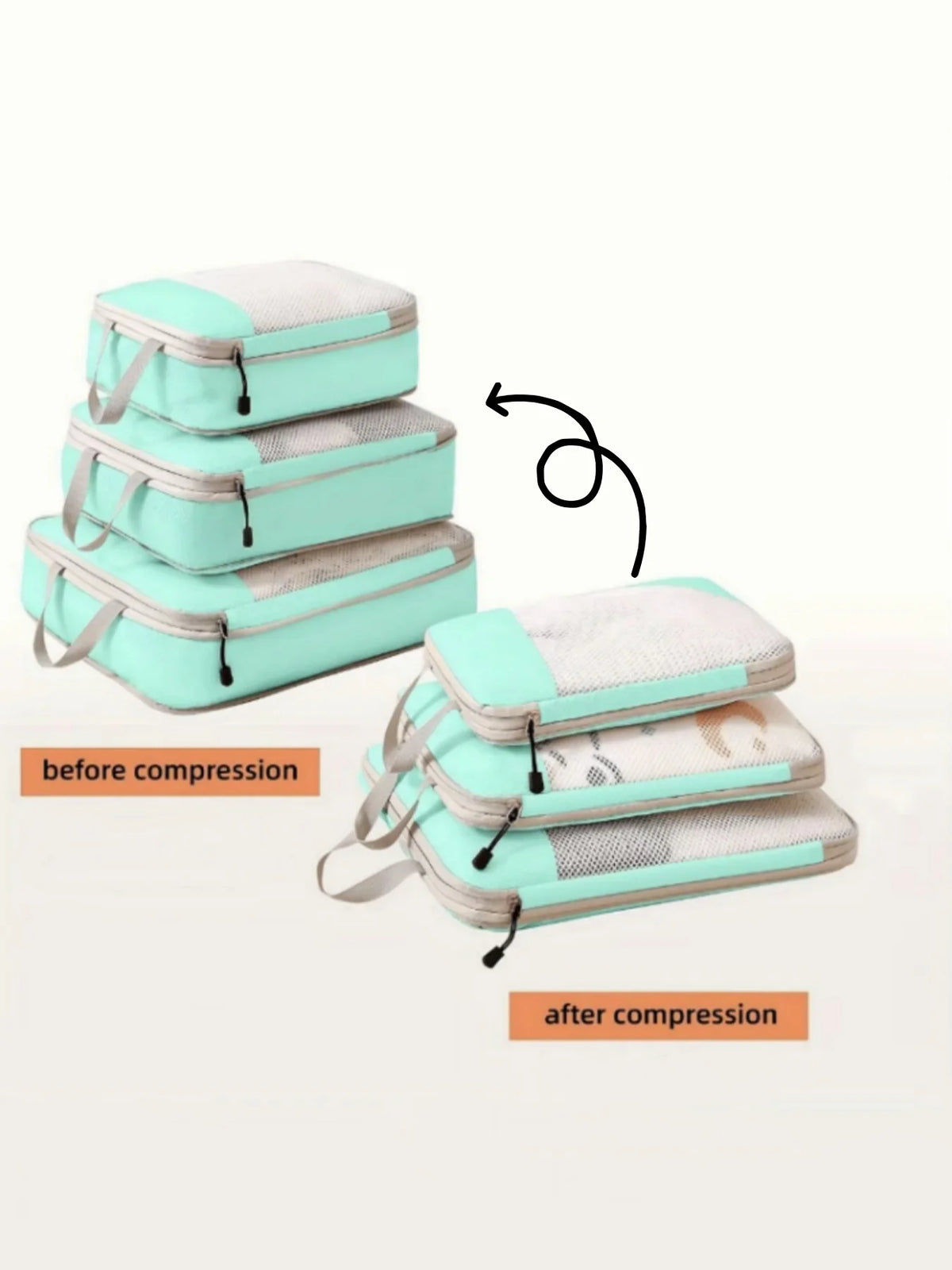 3-Piece Compressible Packing Cubes – Waterproof Travel Organizer Set