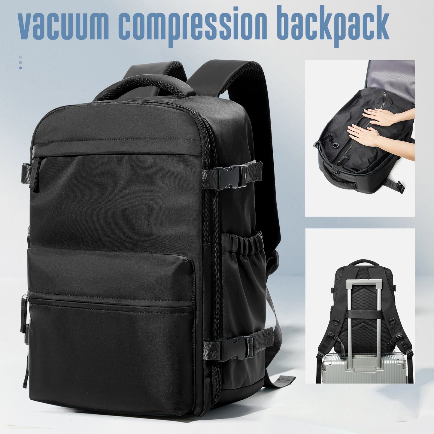 Vacuum Compression Travel Backpack – Expandable Laptop Bag with Space-Saving Design