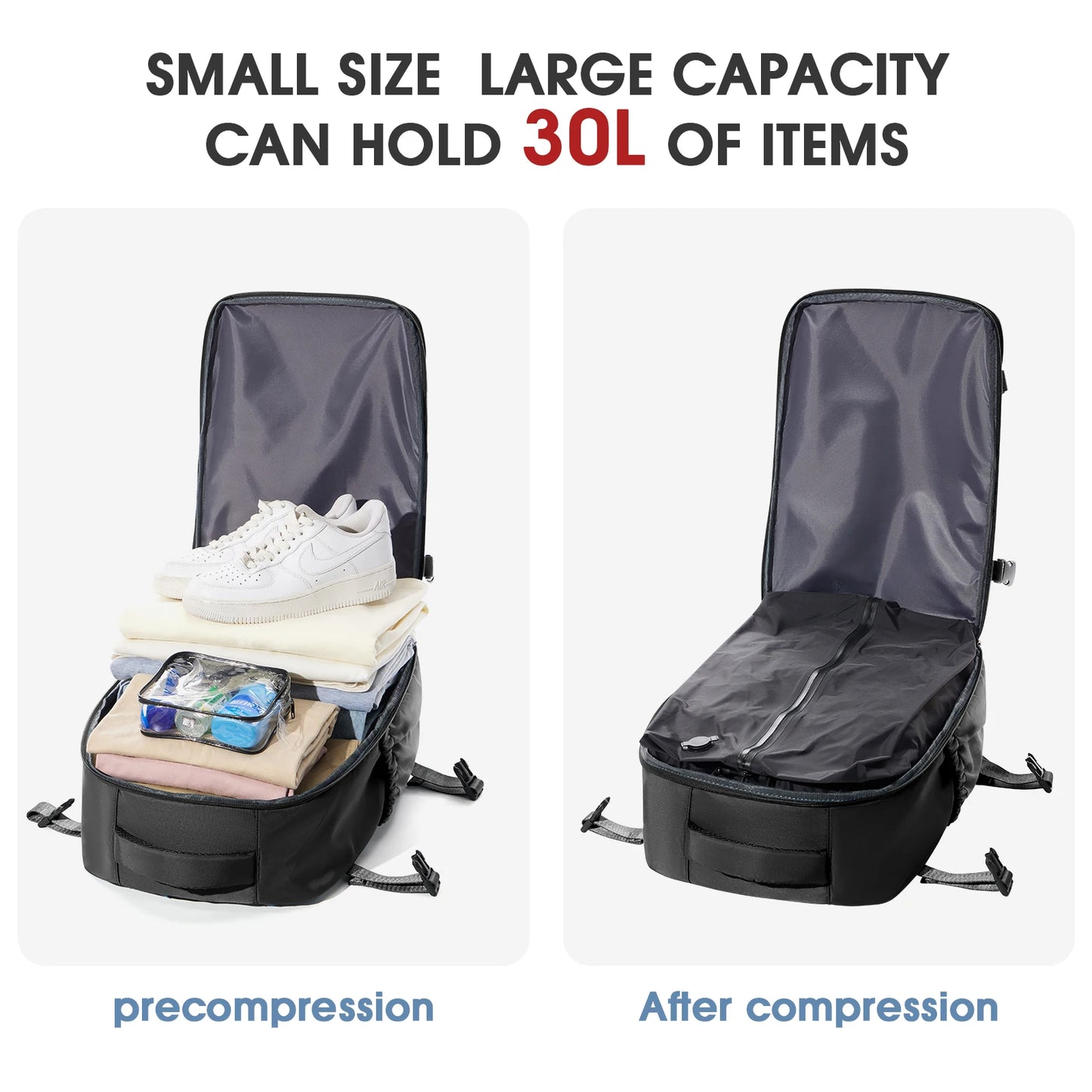 Vacuum Compression Travel Backpack – Expandable Laptop Bag with Space-Saving Design