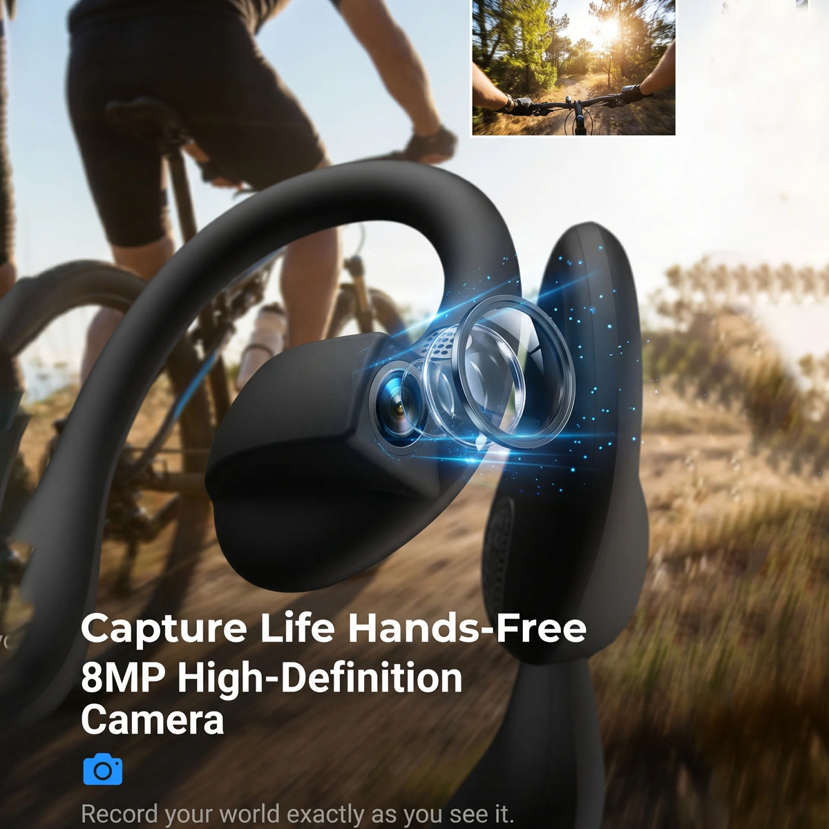 AI Camera Earphones – 8MP HD Recording Bluetooth Air Conduction Headphones