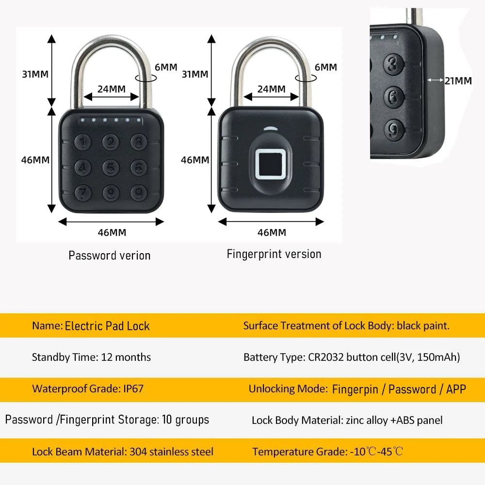 Smart Luggage Lock – Tuya Fingerprint & Bluetooth, IP67 Waterproof