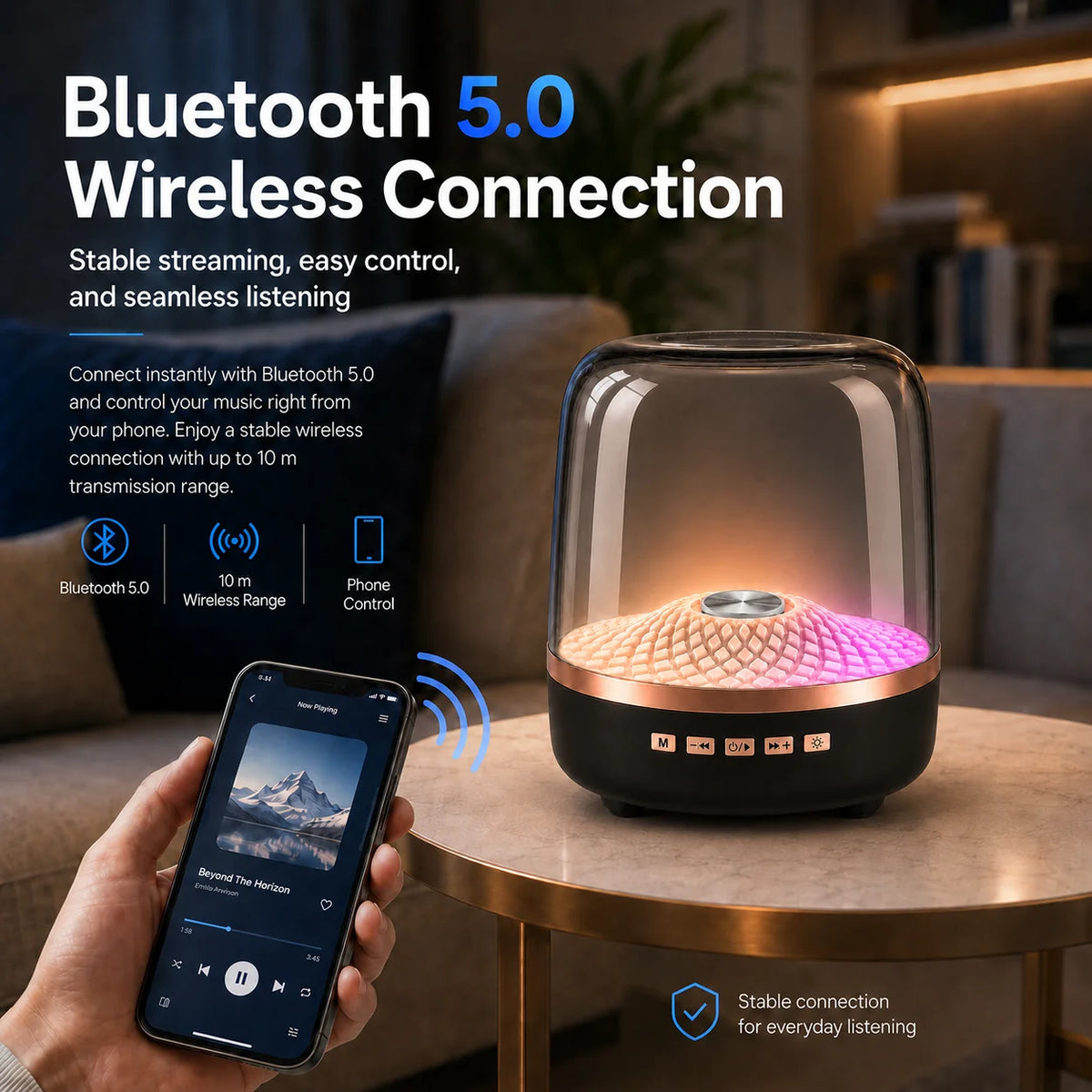 Portable Wireless Soundbar – Bluetooth 5.0 with LED