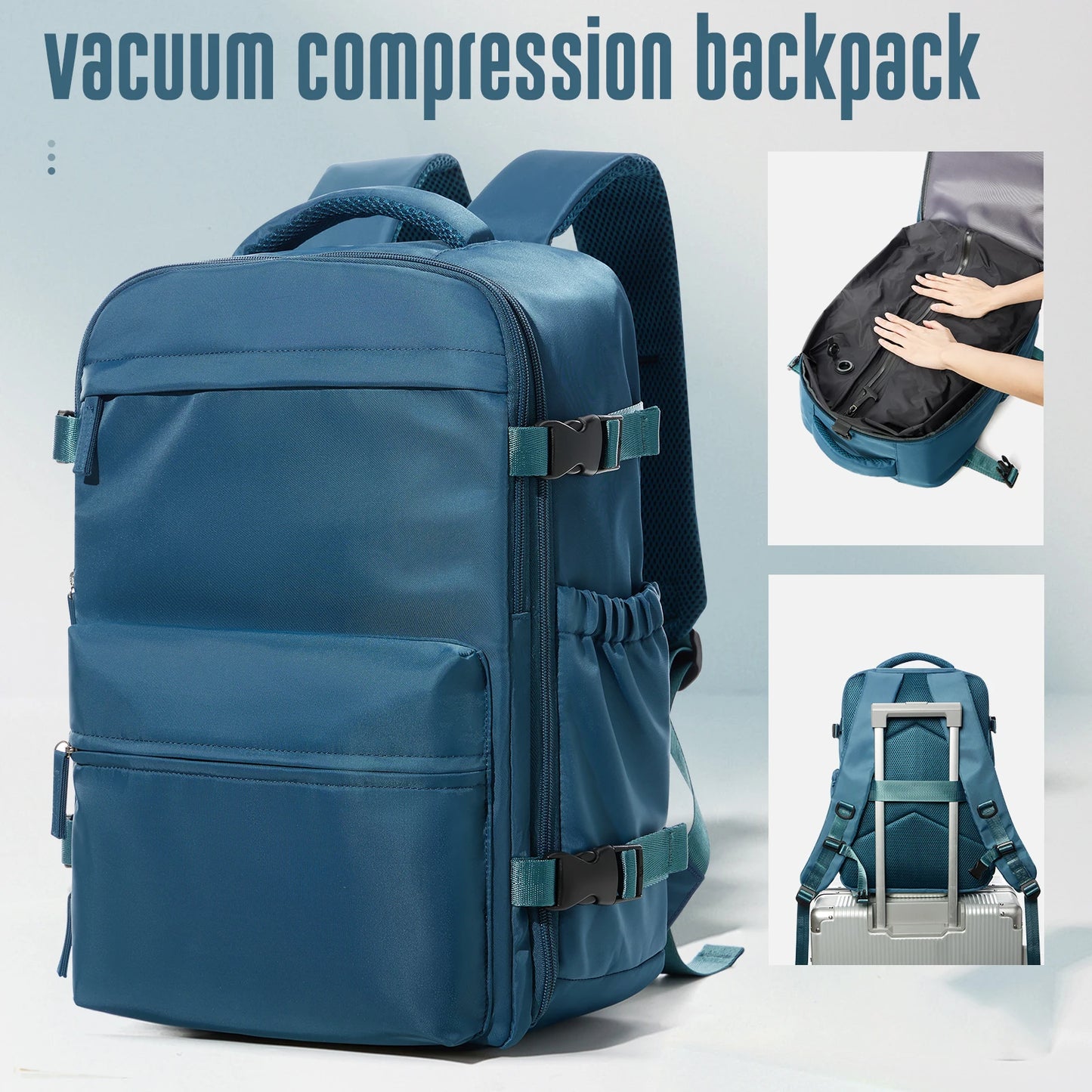 Vacuum Compression Travel Backpack – Expandable Laptop Bag with Space-Saving Design