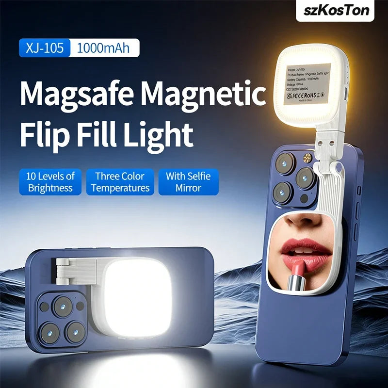 Magnetic LED Selfie Light with Mirror – MagSafe Compatible