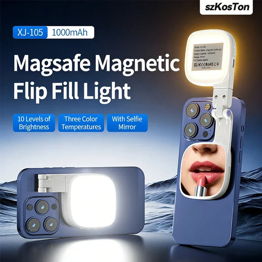 Magnetic LED Selfie Light with Mirror – MagSafe Compatible