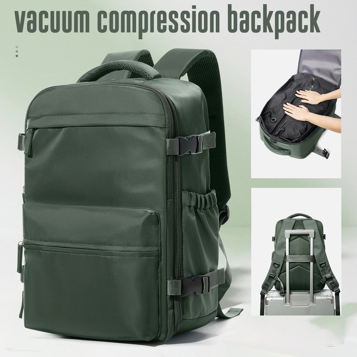 Vacuum Compression Travel Backpack – Expandable Laptop Bag with Space-Saving Design