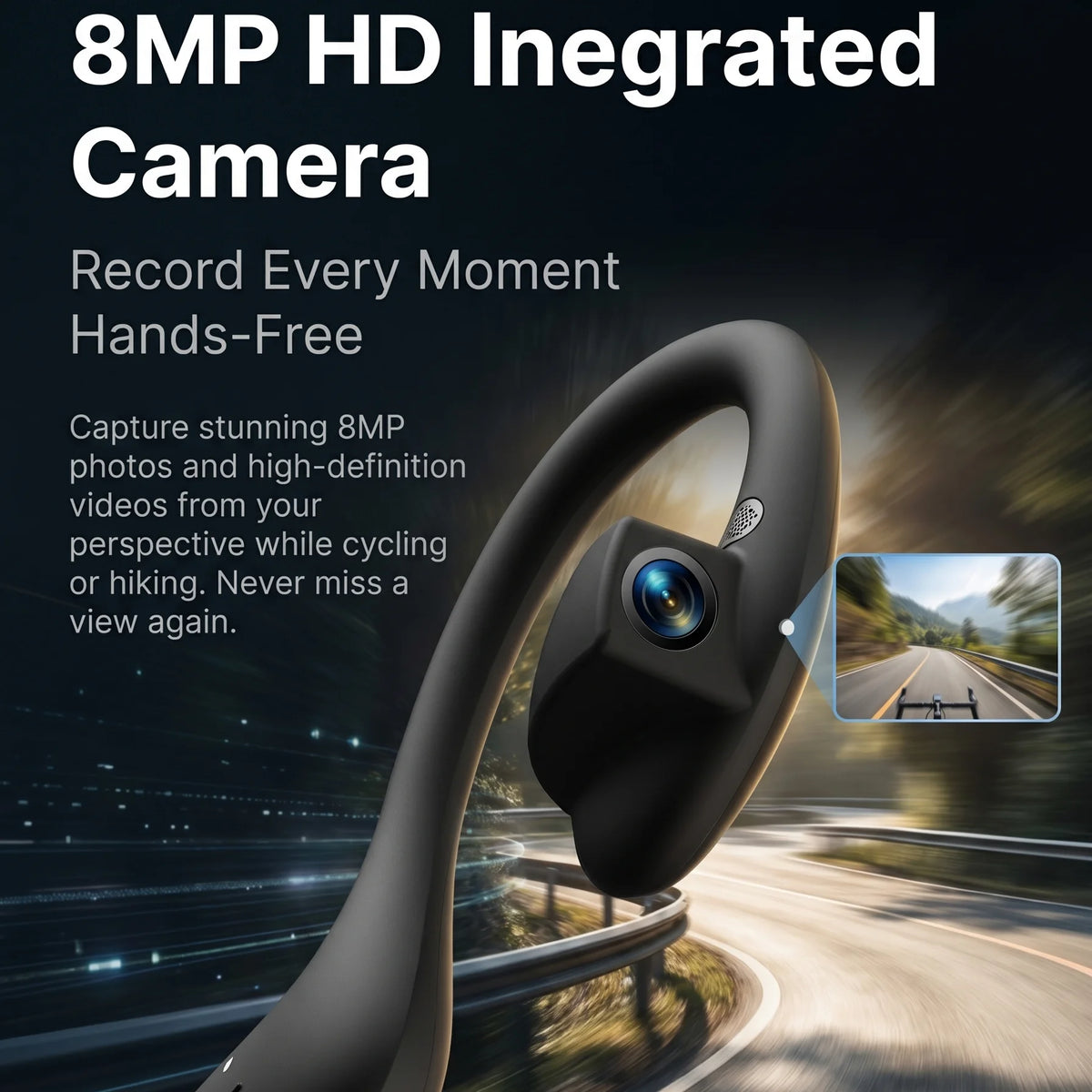 AI Camera Earphones – 8MP HD Recording Bluetooth Air Conduction Headphones