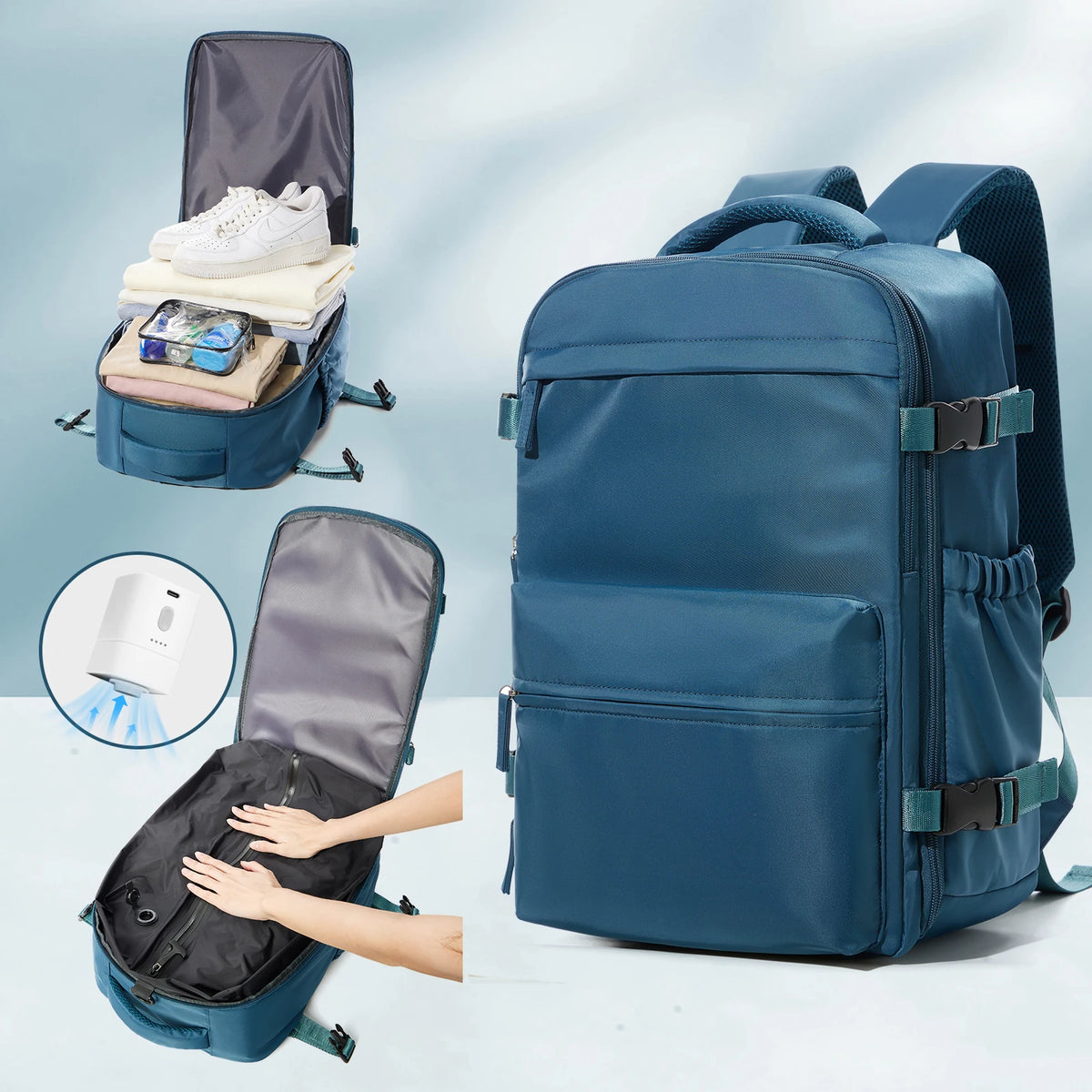 Vacuum Compression Travel Backpack – Expandable Laptop Bag with Space-Saving Design