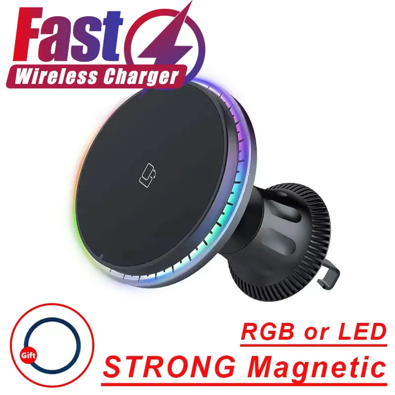 Magnetic Car Wireless Charger – RGB, MagSafe Compatible