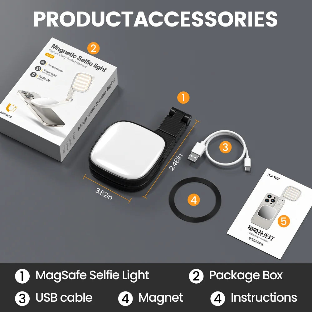 Magnetic LED Selfie Light with Mirror – MagSafe Compatible