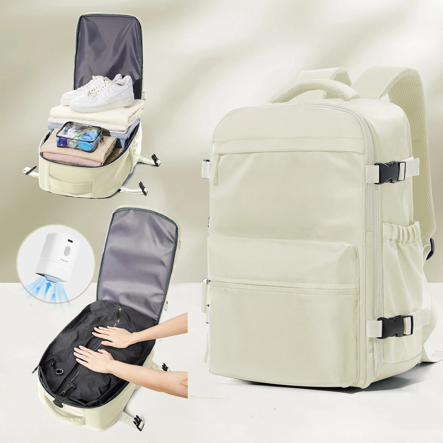 Vacuum Compression Travel Backpack – Expandable Laptop Bag with Space-Saving Design