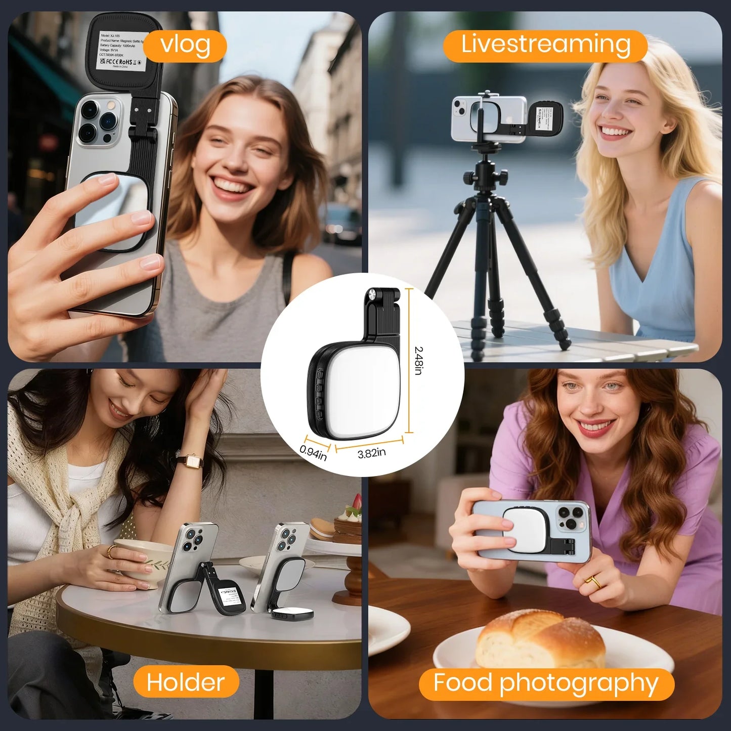 Magnetic LED Selfie Light with Mirror – MagSafe Compatible