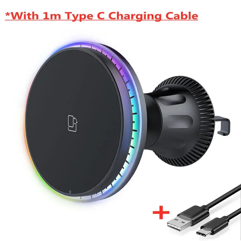 Magnetic Car Wireless Charger – RGB, MagSafe Compatible