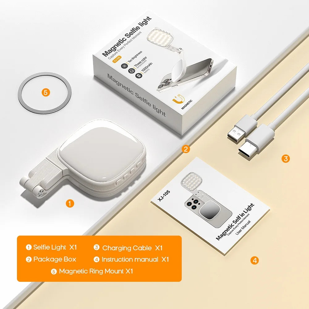 Magnetic LED Selfie Light with Mirror – MagSafe Compatible
