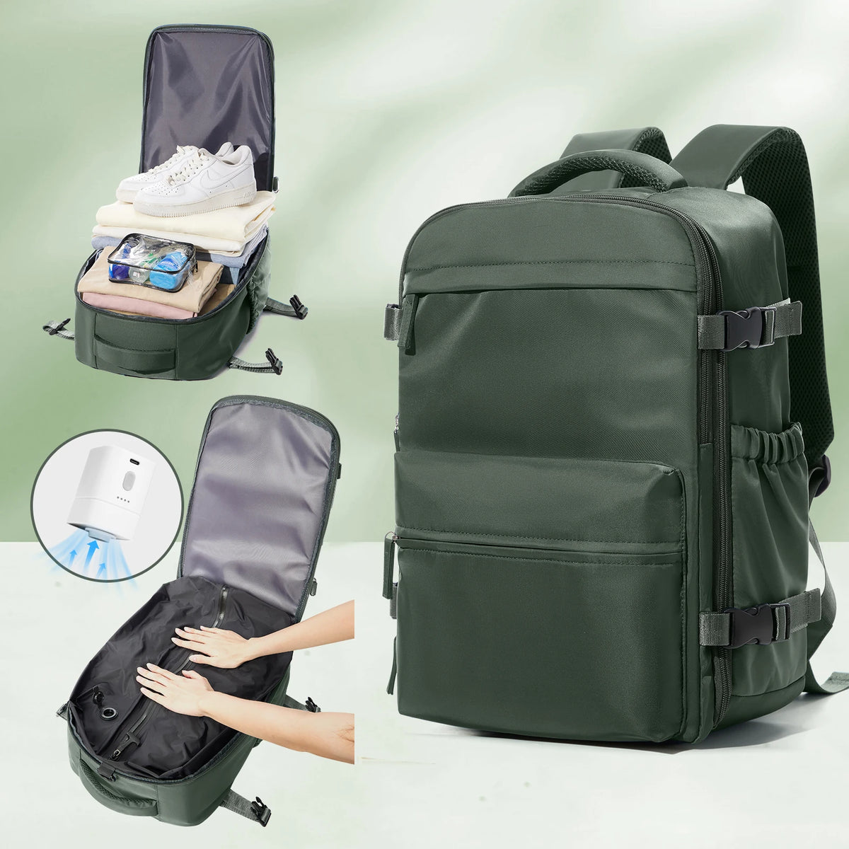 Vacuum Compression Travel Backpack – Expandable Laptop Bag with Space-Saving Design