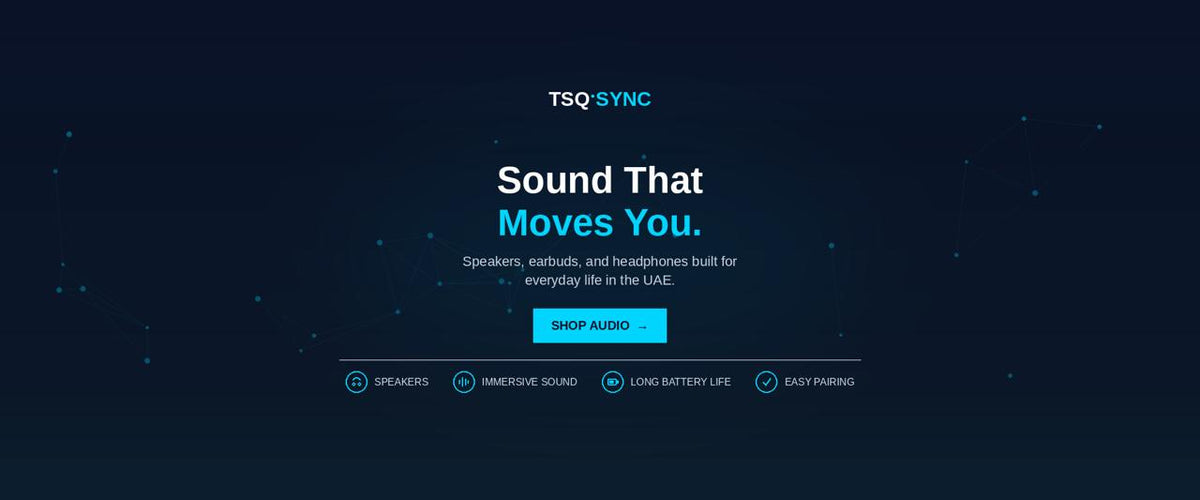 TSQ SYNC hero banner — Technology that fits your life: shop smart home tech, gadgets, and electronics in the UAE