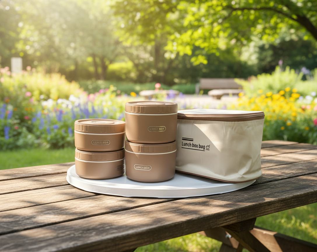 Round Lunch Box Set with Carry Bag