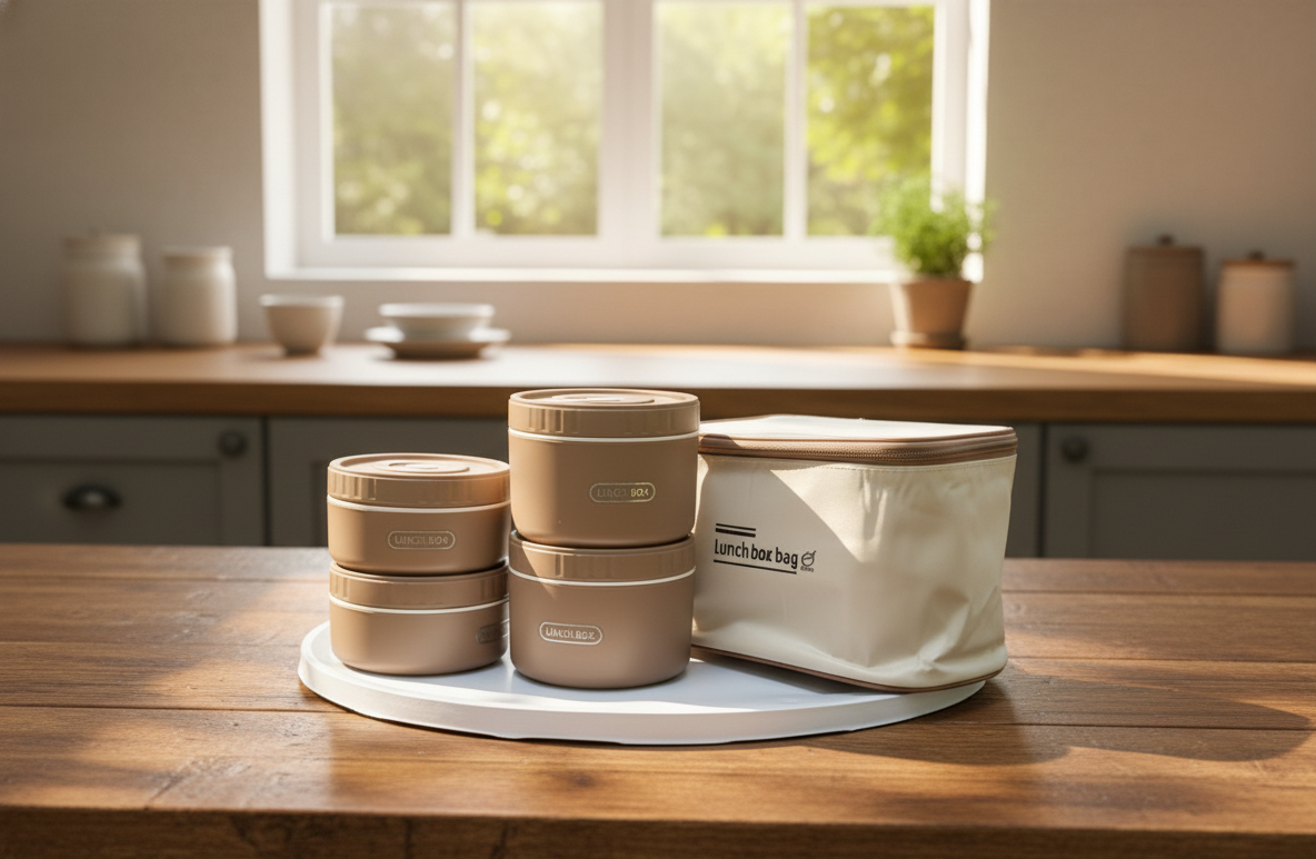 Round Lunch Box Set with Carry Bag